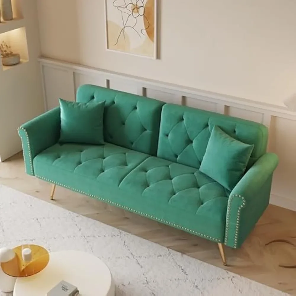

Futon Sofas Bed , Sleeper Futon Sofa bed with Adjustable Backrest, Nailhead Decor and Elegant Golden Legs ,living room sofa