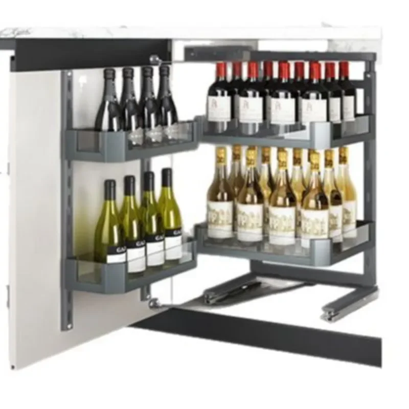 Kitchen floor cabinet linkage pull basket Open door seasoning basket Shelf Multifunctional storage Snack cabinet basket Large