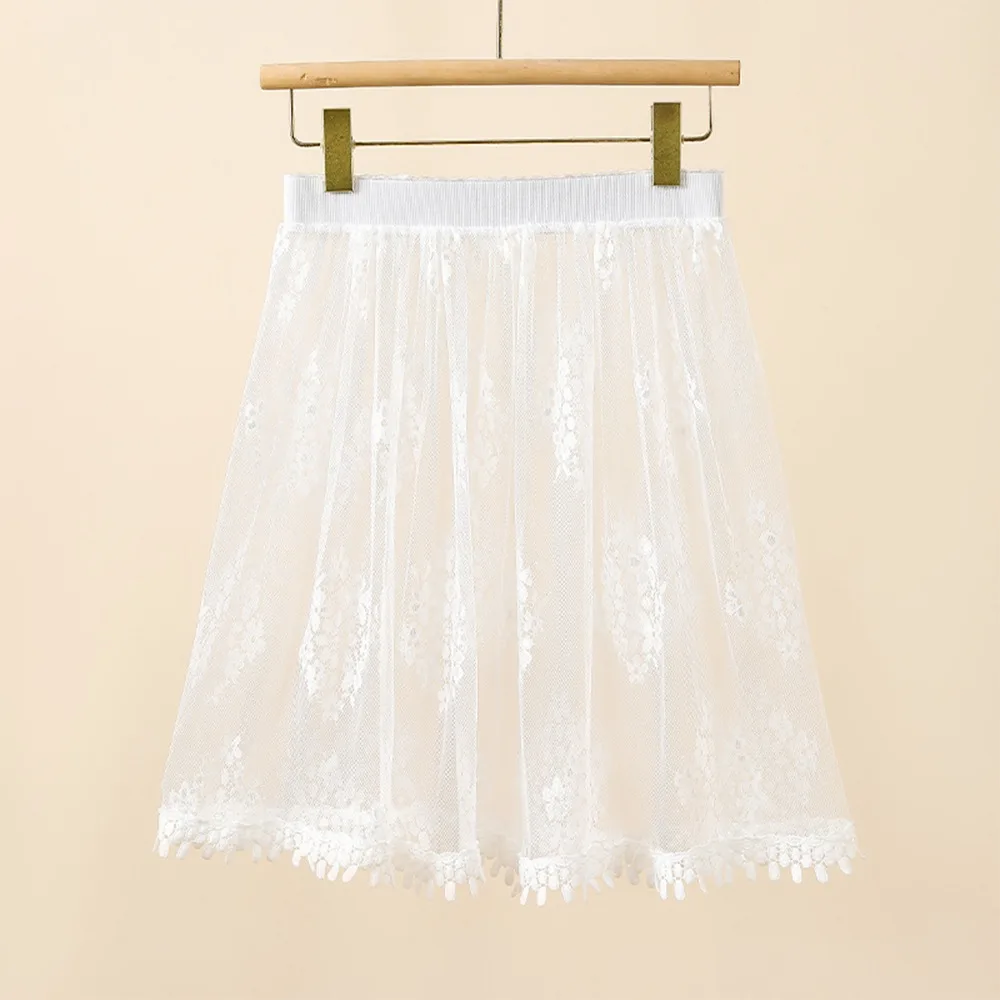 

Fashion A-Line Lace Mesh Skirt High Waist Tulle Long Skirt Transparent Elastic Korean Skirt for Summer