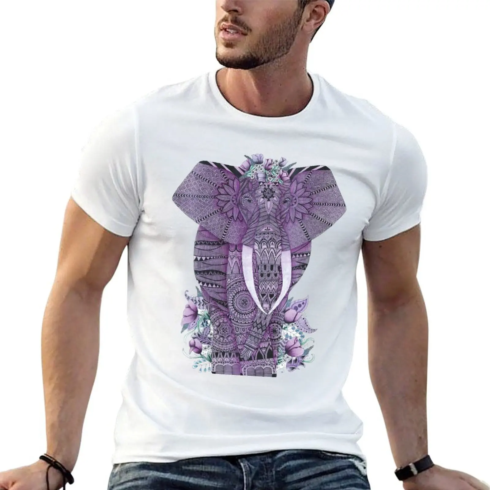 

Purple Elephant Zentangle Art T-Shirt t shirt for man 100 percent cotton man t shirts cotton t shirts with prints T-shirt