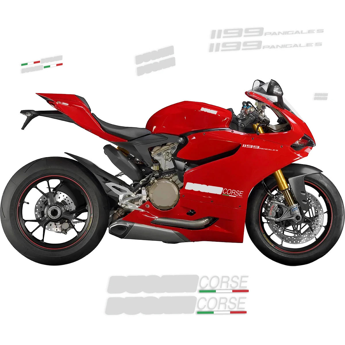 Volledige kuip shell sticker sticker driekleurig ontwerp logo corse 1199 s motorfiets onderste kuip sticker voor Ducati 1199 Panigale S R