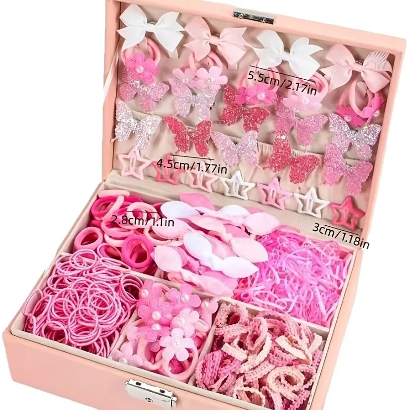 574-Piece Hair Accessory Set, Featuring colorful Hair Ties and Adorable Bow Hair Clips – Valentine’s Day Hair Accessory Set.