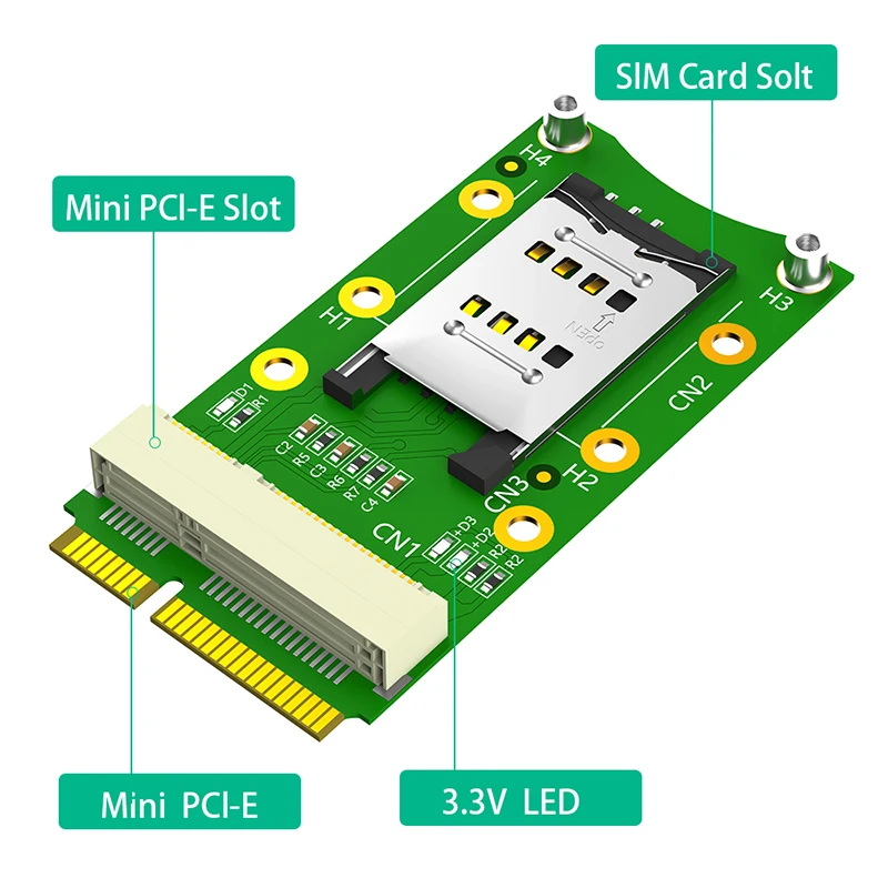 NEW Mini PCIE to Mini PCI Express + SIM Card Slot Adapter Card Riser with LED Indicator for 3G/4G WWAN LTE GPS MINI PCI-E Module