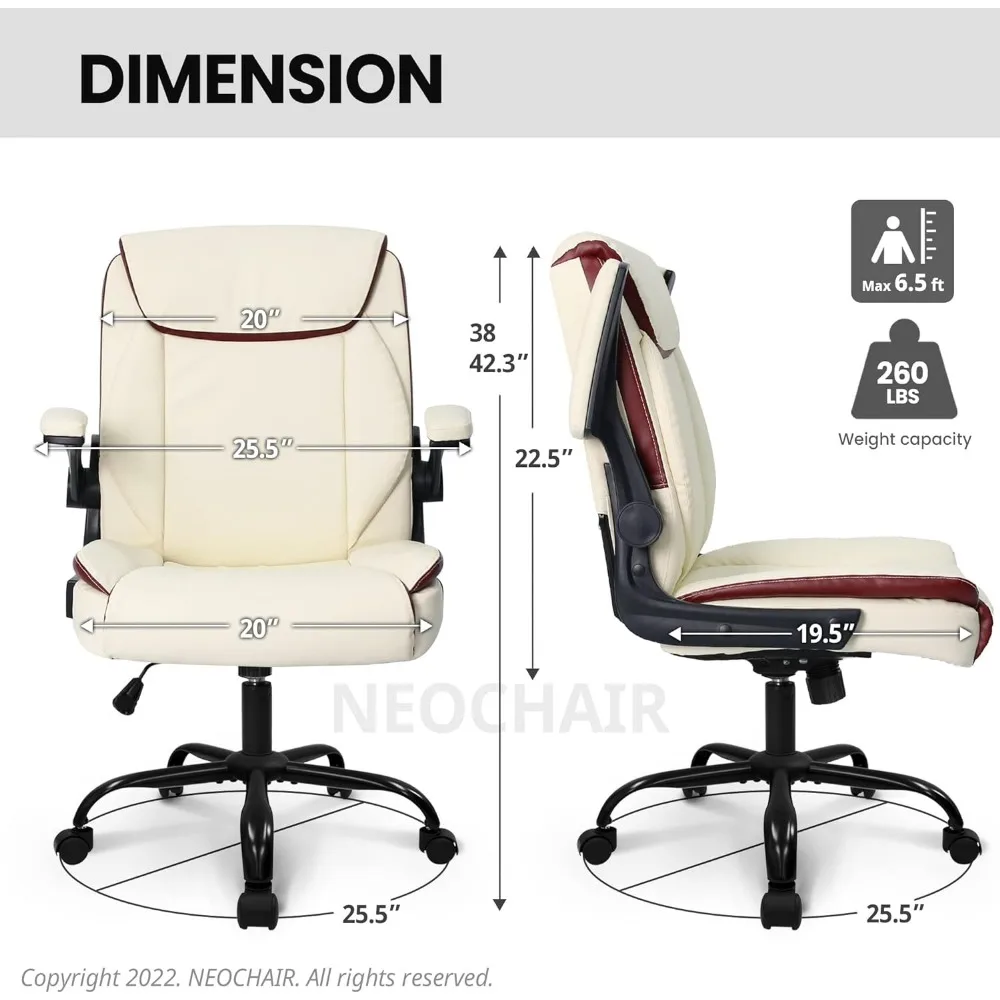 Chaise de Bureau Ergonomique et Confortable en Cuir PU, Siège Réglable à Dossier Moyen, pour Gaming