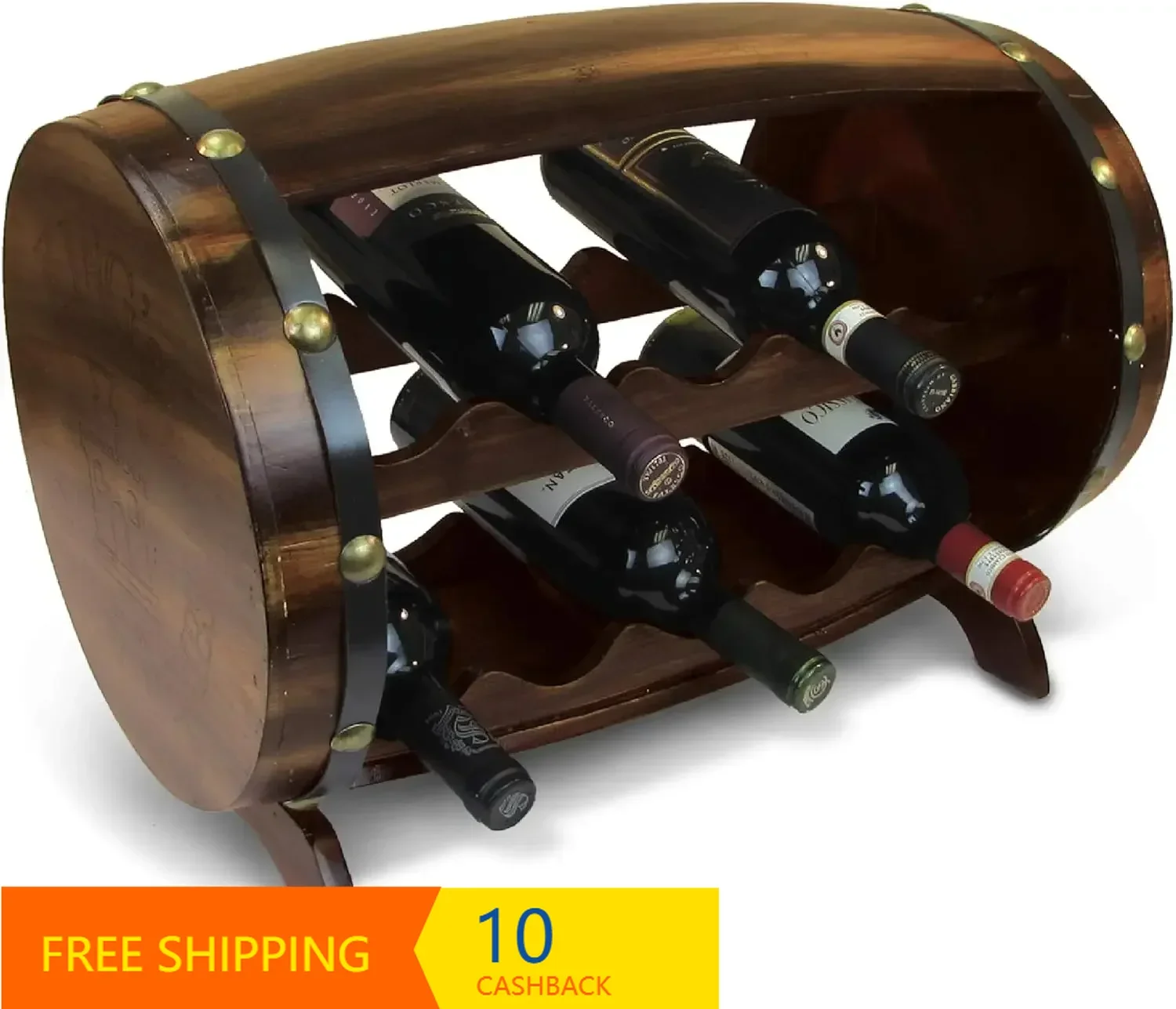 

Napoleon Wine Rack - Freestanding Wooden Barrel Wine Holder for 10 Wine Bottles, Bottle Rack Floor Stand