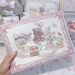 Kawaii PVC File Folder, Cartoon, Lolita, Retro, Rabbit, Bear, File Bag, Document Holder, Portable, School, Office, Stationery, 1