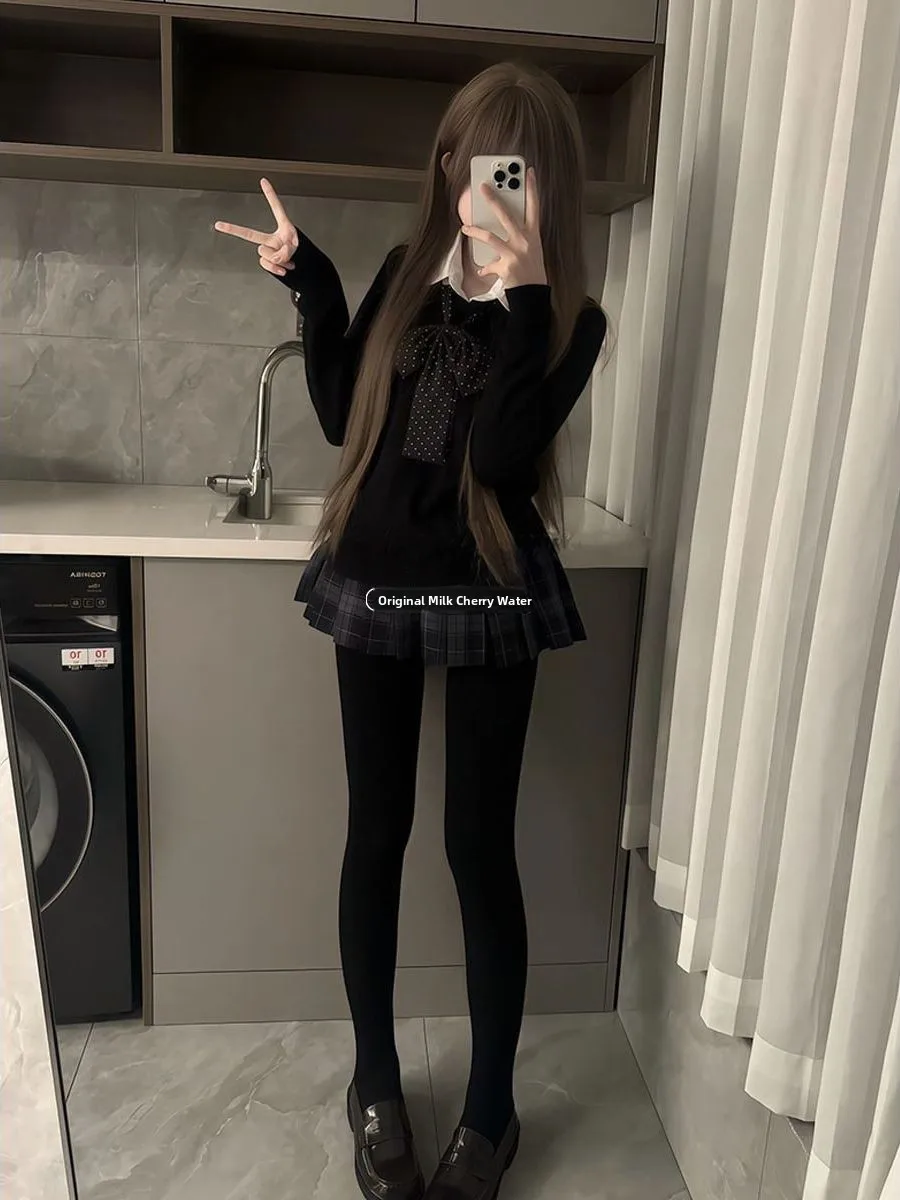 

College Sle Long Sve Knitted Sweater And Skirt Set Women's Faion Outfit Autumn Winter Seasonal Polyester Fabric Butter...