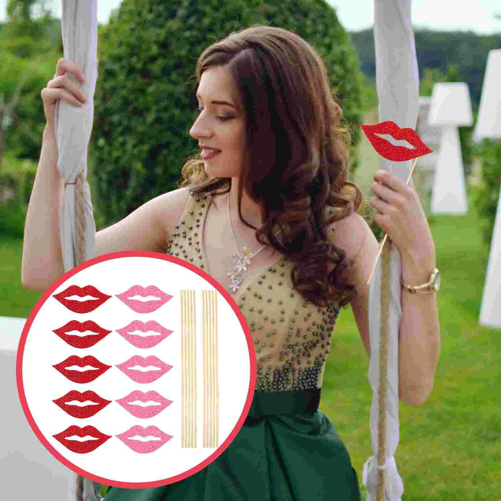 

40pcs Red Lipstick Photo Props Reusable Funny Handheld Party Supplies Wedding Birthday Festival Decorations