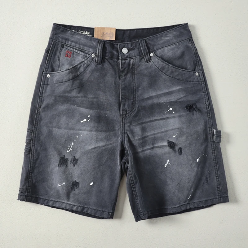 2025 Summer New American Retro Heavyweight Woven Cargo Shorts Men's High Street 100% Cotton Washed Casual Straight 5-point Pants