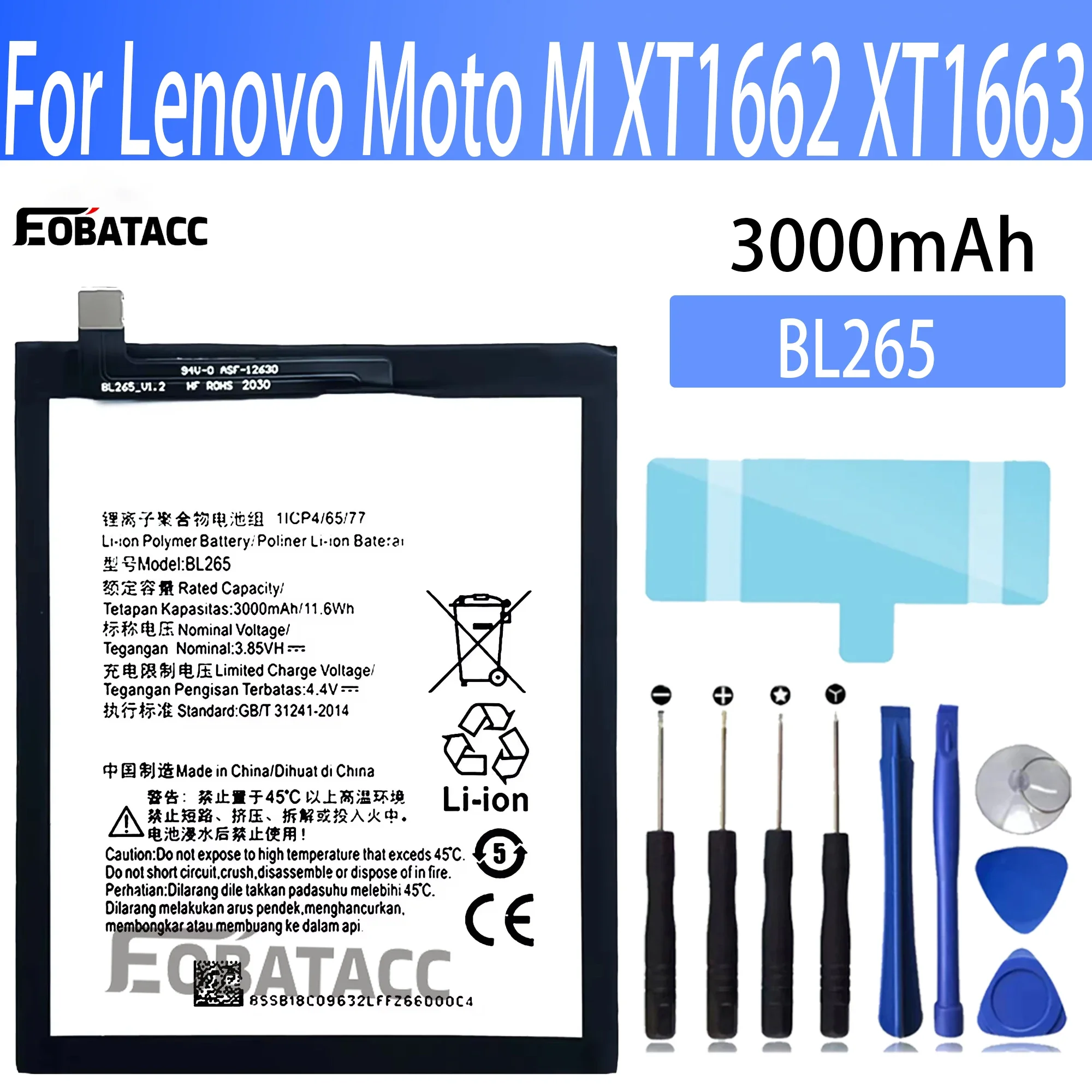 

100% New Original Battery BL265 For lenovo Moto M XT1662 XT1663 Battery + Free Tools