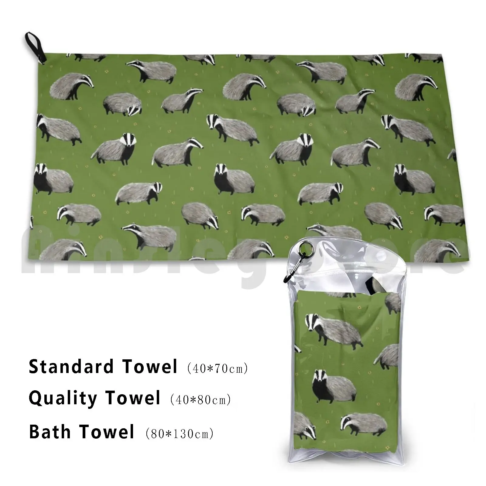 Badger Pattern Beach Towel Quick Dry Quality Towel Badger Badgers Pattern Repeat Green Wood Woodland Forest Uk British