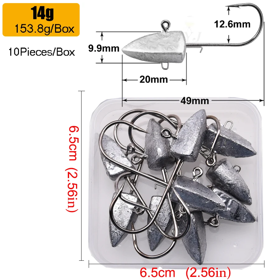MrLurion Box-Paket 3,5 g 5 g 7 g 10 g 14 g 21 g 28 g Dreieckskopf-NED-Haken für weiche Wurmköder. Angeln Jigging-Kopf-Haken-Rigs