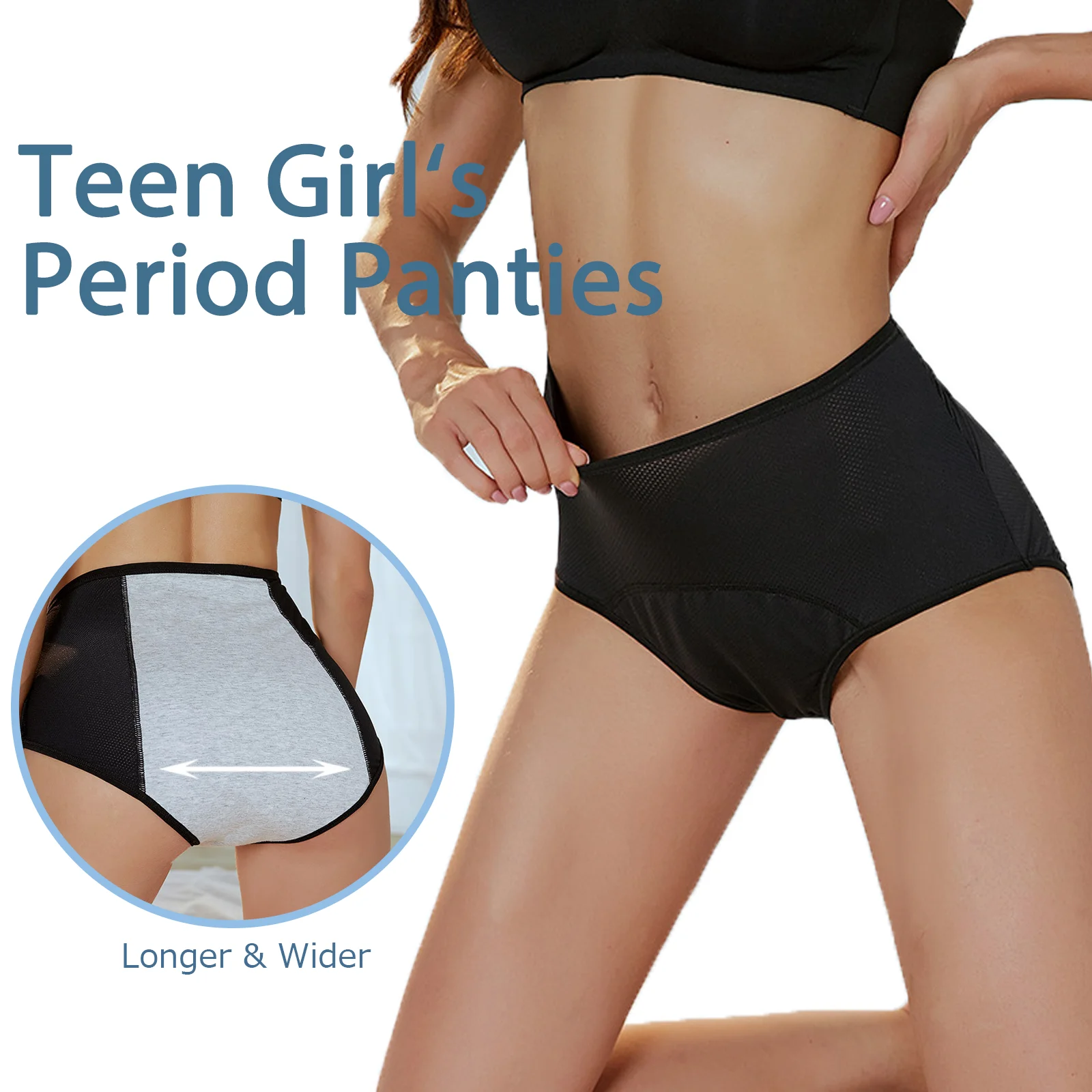 Teen Girls Period Panties Breathable Leakproof Underwear Cotton Protective Menstrual Brief for 10-18 Years