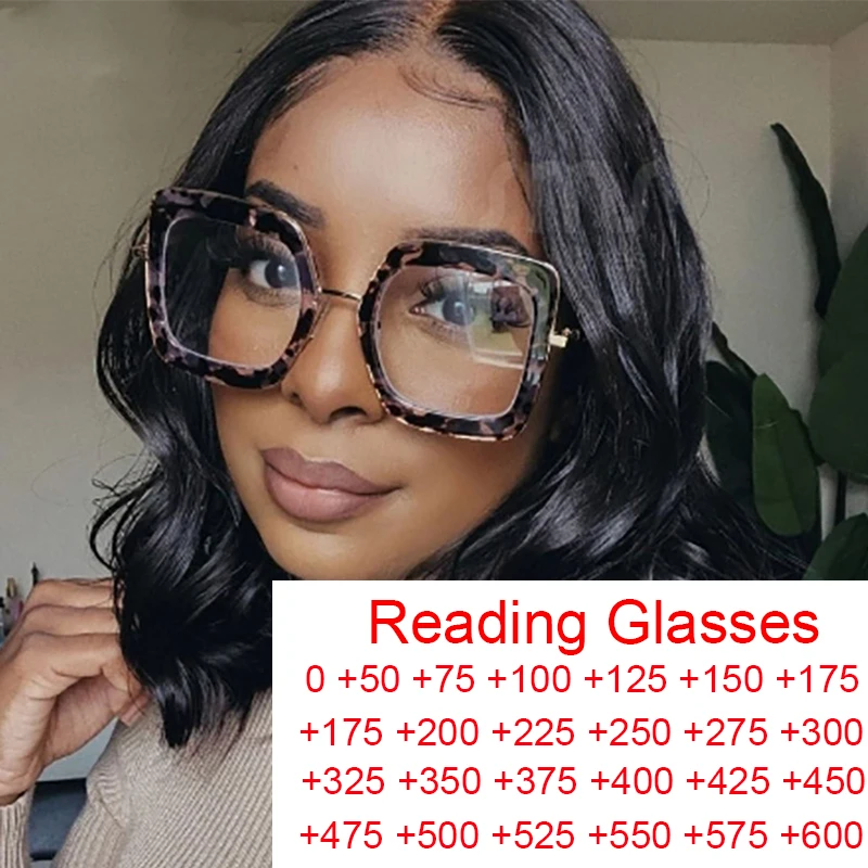 TR90 Reading Glasses Oversized Square Frames Blue Light Blocking Vintage Presbyopia Eyeglasses Optical Women Glasses +2.25 +3 +4