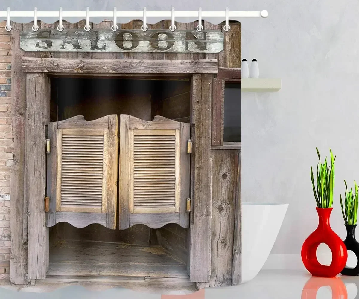 Salón Bar puerta de madera cortina de ducha Vintage antiguo salvaje oeste vaquero Retro país granja Navidad puerta decoración cortina de baño