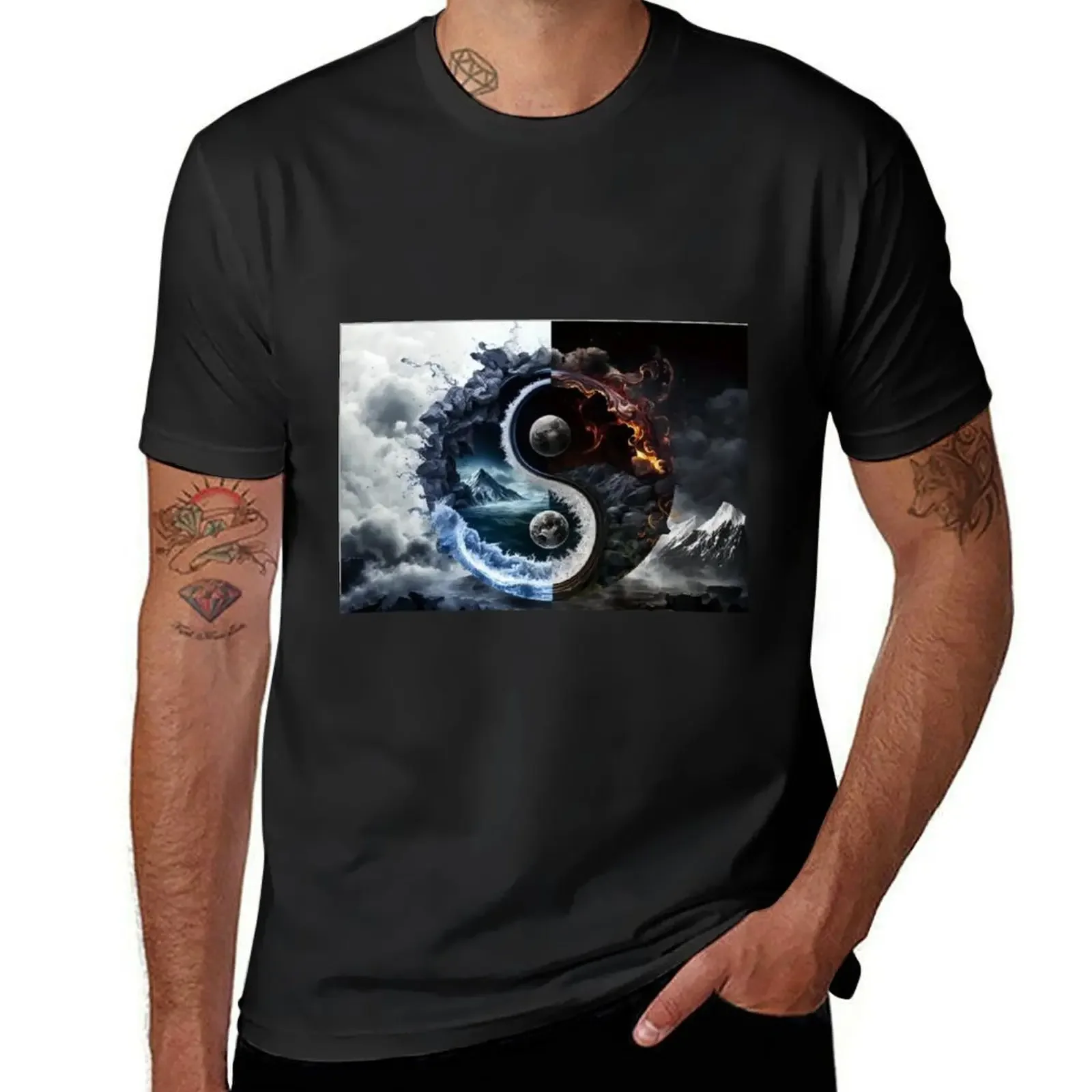 

Yin and Yang Art Print: Embracing Nature's Harmony and Elemental Beauty T-Shirt customizeds blacks custom t shirt mens clothes