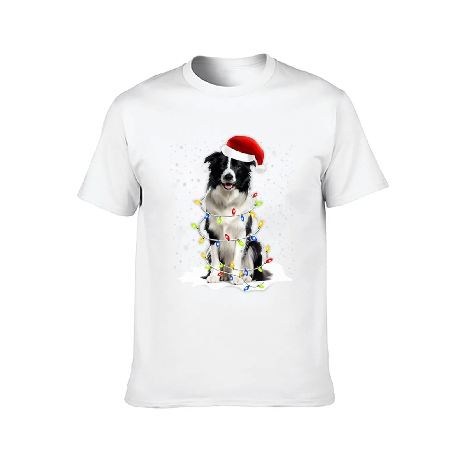 Border Collie Santa Hat Christmas Lights Xmas Funny457 T-Shirt mens graphic t shirts t shirts with prints T-Shirt