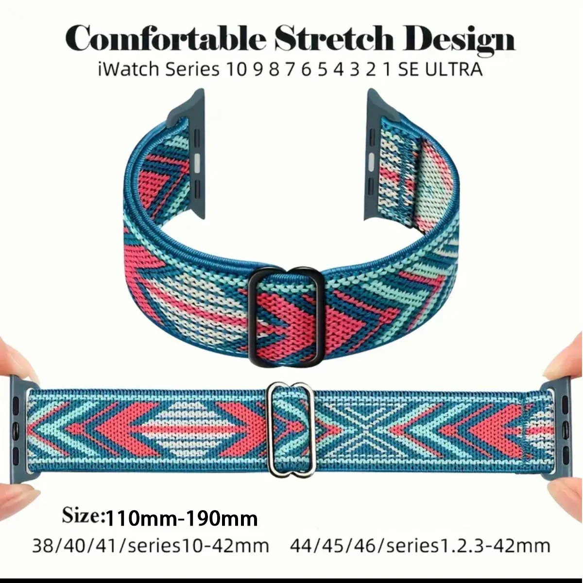 Leopardmuster-Armband aus dehnbarem Nylon, kompatibel mit iWatch 42 mm und 46 mm, verstellbares Leopardmuster-Armband für Apple Watch Series 12, 7, 6, 5, 4, SE. – Detail 4