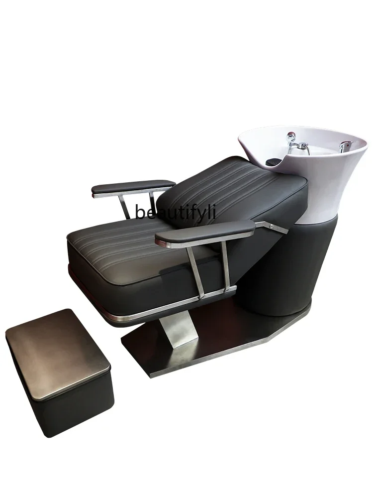 ss newShampoo Chair Rebound Sponge Lying Half Hair Salon Ceramic Basin Flushing Bed Hair Salon Haircut