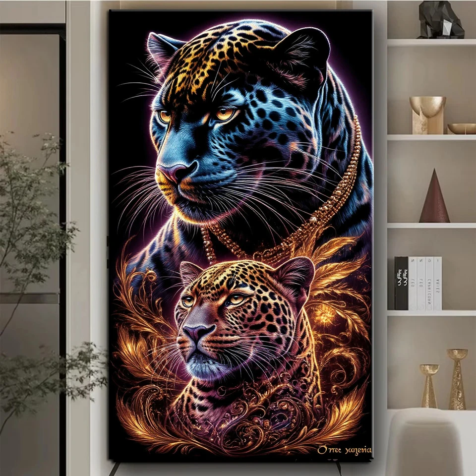 

Fantasy Leopards Lover Animals Large 5D DIY Diamond Painting Full Square Round Diamond Mosaic Beast Cross Stitch Home Decor