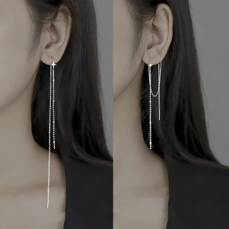 1/2pcs Silver Color Drop Ear Line Long Hanging Tassel Earrings for Women Star Piercing Threader Earing Trendy Jewelry Accessory