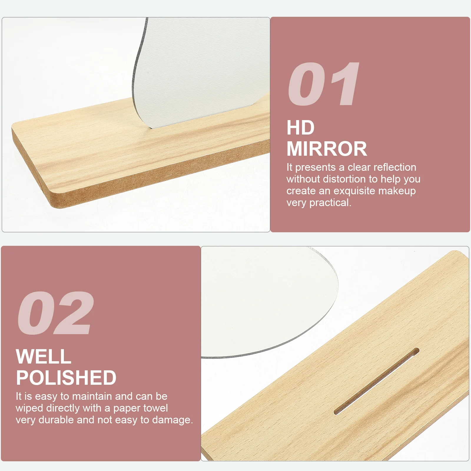 Aesthetic Acrylic Makeup Mirror Desktop Stylish Vanity Mirror Wooden Stand Tabletop Reflection for Home Dorm