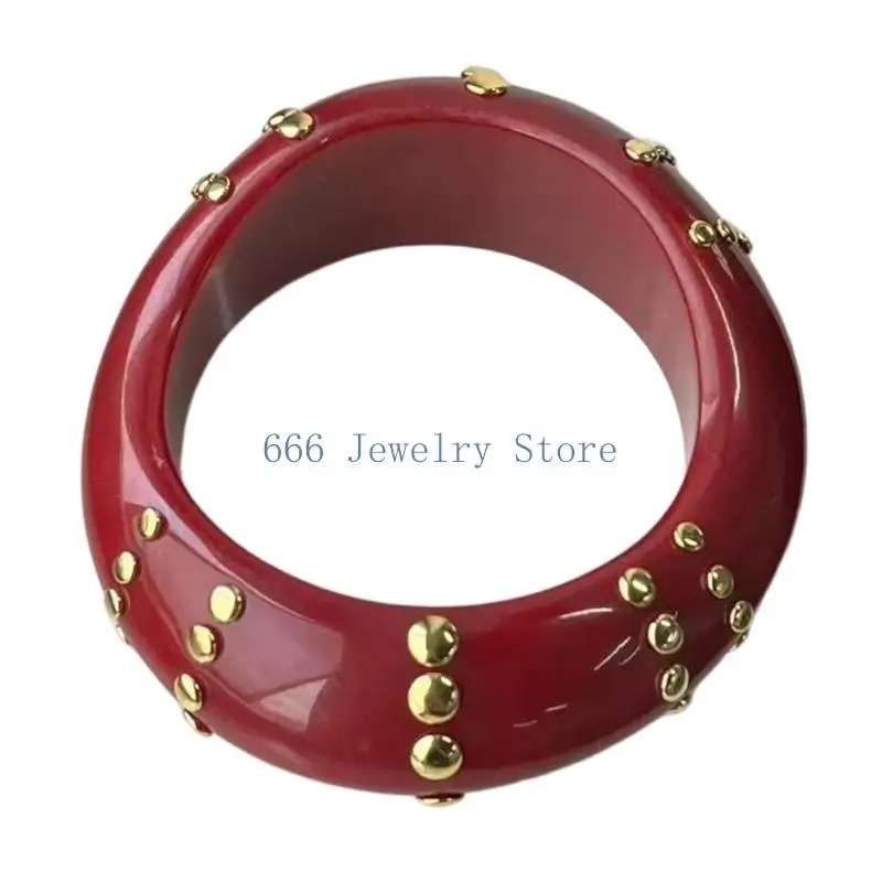 F2TD Contemporary Abstract Resin Wrist Bangle With Bold Studded Accent For Women