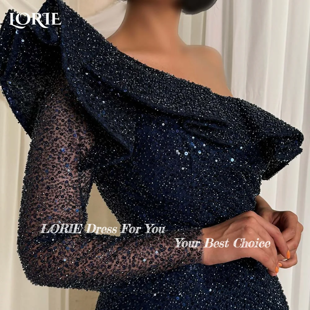 LORIE Tulle Formal Evening Dress Long Sleeve Party Dress Elegant Prom Dress Homecoming Dress One Shoulder Sequin Princess Dress