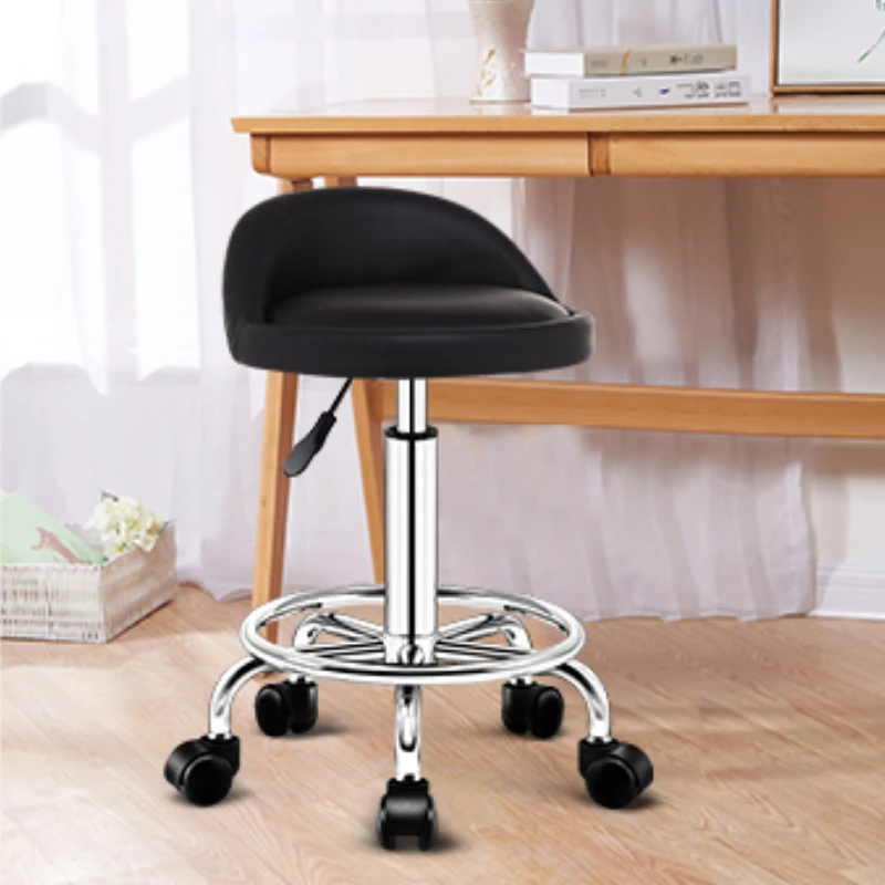 

PU Leather Rolling Stool Adjustable Height Swivel Drafting Chair Foot Rest SPA Task Chair with Wheels Salon Work Chair