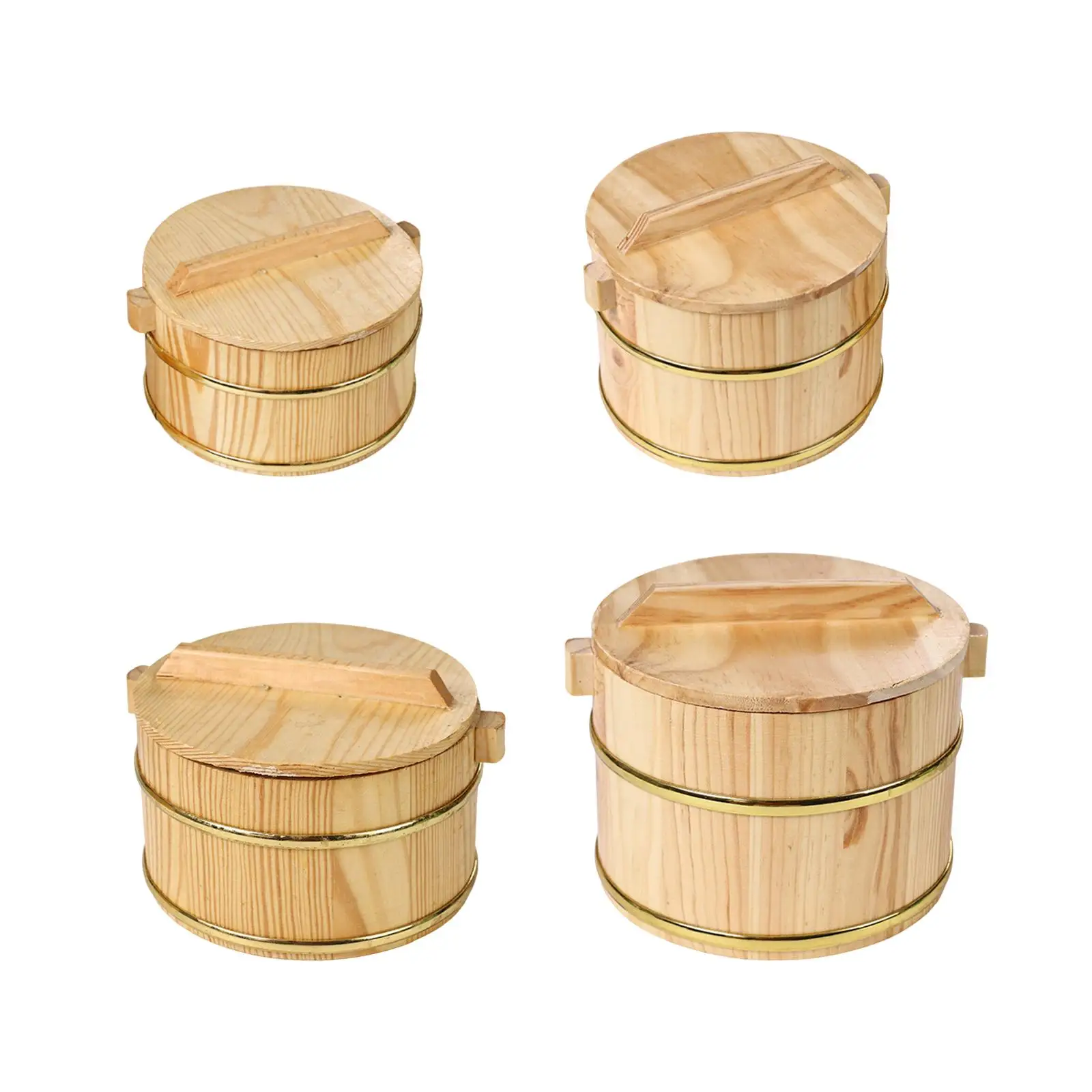 Wooden Steamed Rice Barrel Sushi Rice Bowl Multifunction Round Rice Container Wood Rice Bucket Large Capacity Food Sushi Barrel