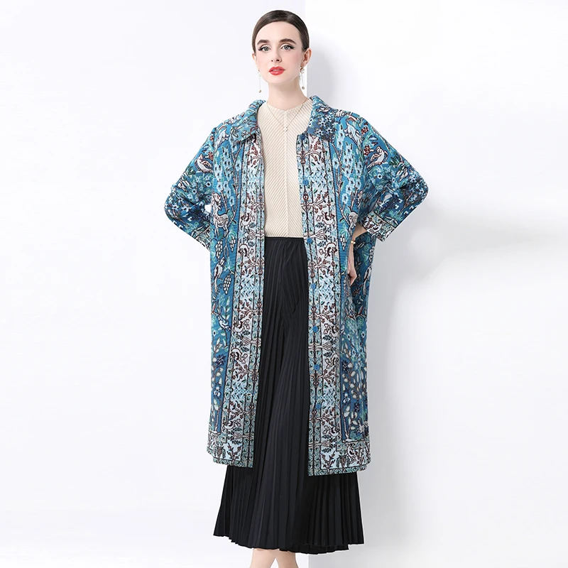 Sukienka plisowana Miyake damska, wiosenno-jesienna, luksusowa, luźna sukienka koszulowa, modna, elegancka, uniwersalna, francuski nadruk, strój dla mamy.