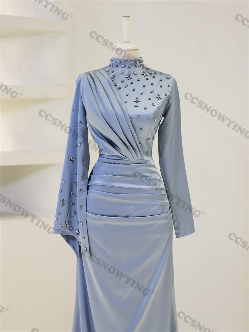 Beaded Brand new  High Neck  Long Sleeve  Formal Occasion Dresses Arabic Dubai Kaftan Evening Dress