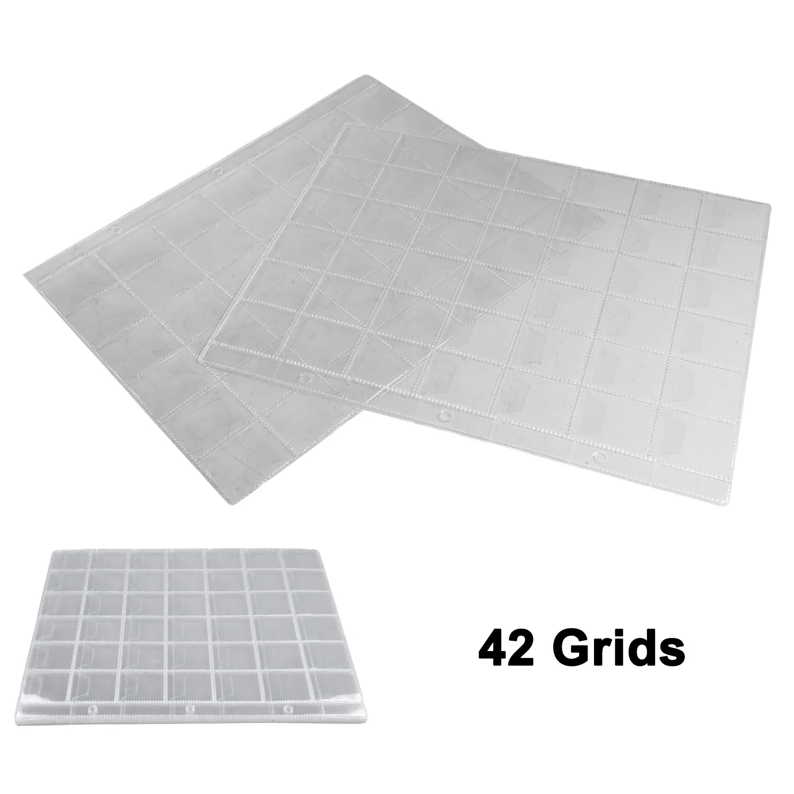 10 PCS 42 Grid Sheet PVC Sheets For Coins Album Transparent Inside Pages Inners Coin Collection Holders Organizer Bag