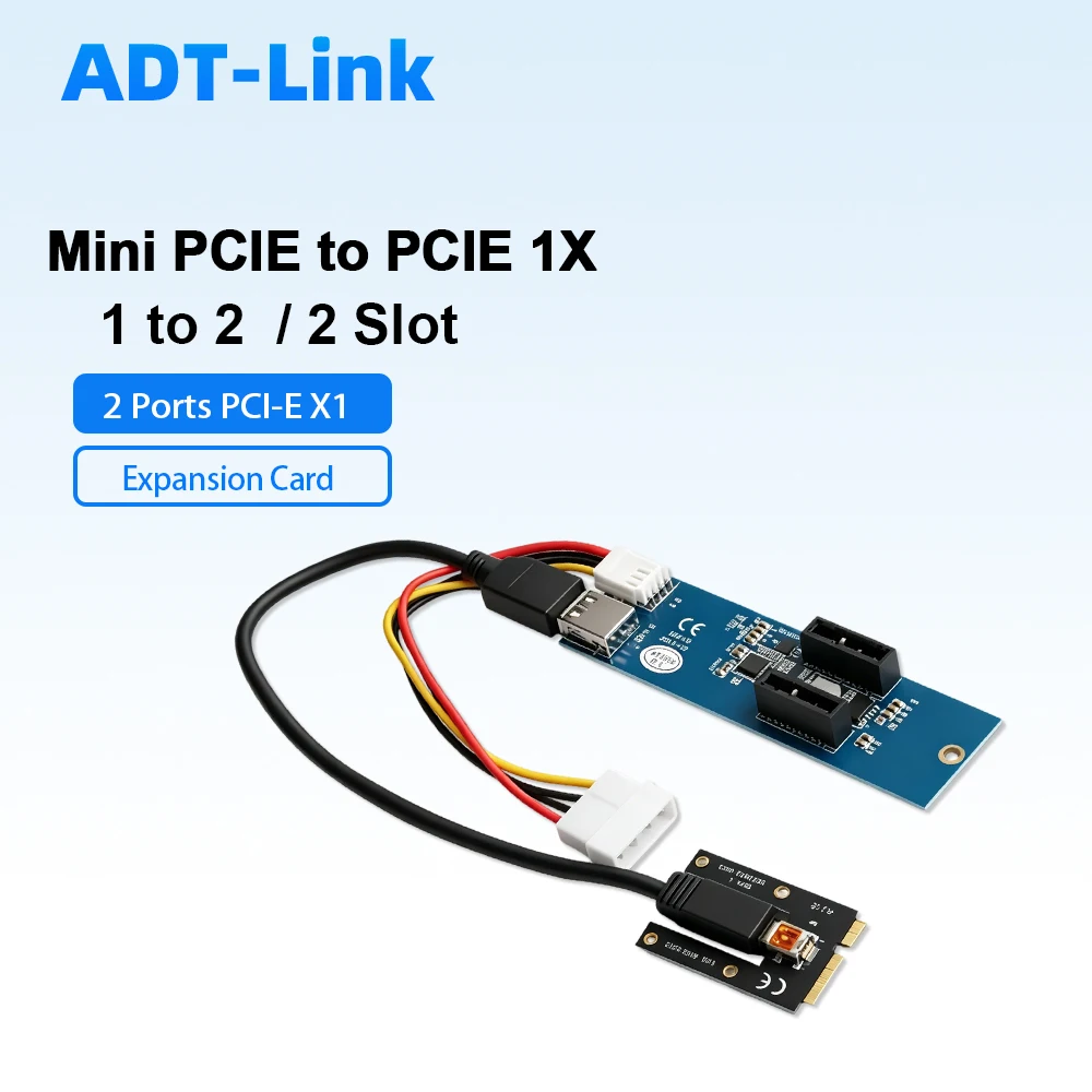 

Mini PCIE To Dual PCIE 1X Riser Card 1 To 2 PCIe X1 Slot Expansion Adapter + USB 4Pin Molex Power Cable for Laptop Motherboard