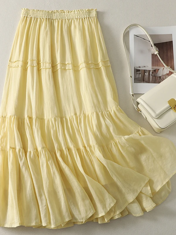 

High Waist A-Line Cake Skirt plus Size Women's Loose Fit Casual Cotton Blend Slimming Midi Length Half Body Skirt