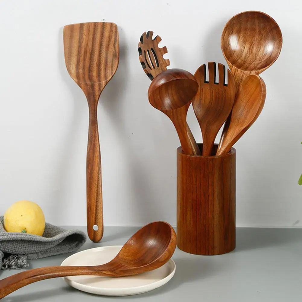 Vajilla de madera de nogal, cuchara, colador de arroz, espumadera de sopa, cucharas de sopa, cuchara, utensilios de cocina de madera