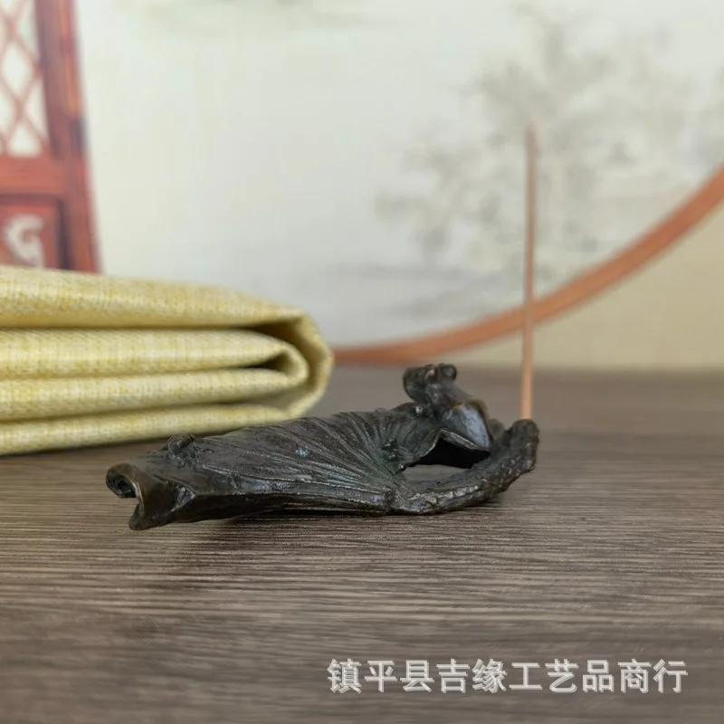 Lotus Leaf Frog Incense Holder Antique Miscellaneous Collectibles Vintage Alloy Crafts Home Decoration Ornament