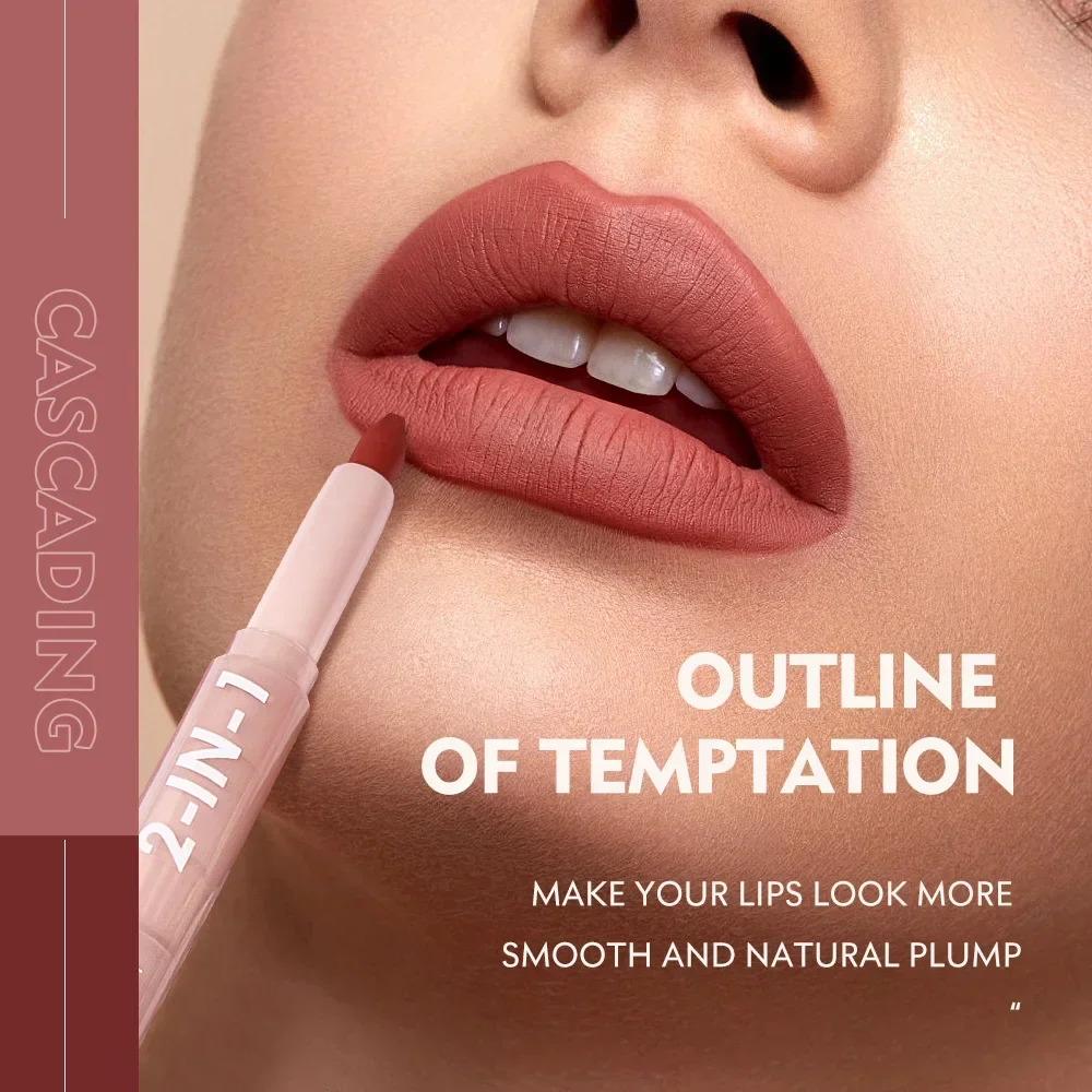 Envío Gratis 2 en 1 lápiz delineador de labios mate resistente al agua maquillaje terciopelo lápiz labial desnudo delineador de labios lápiz contorno labios duraderos cosméticos