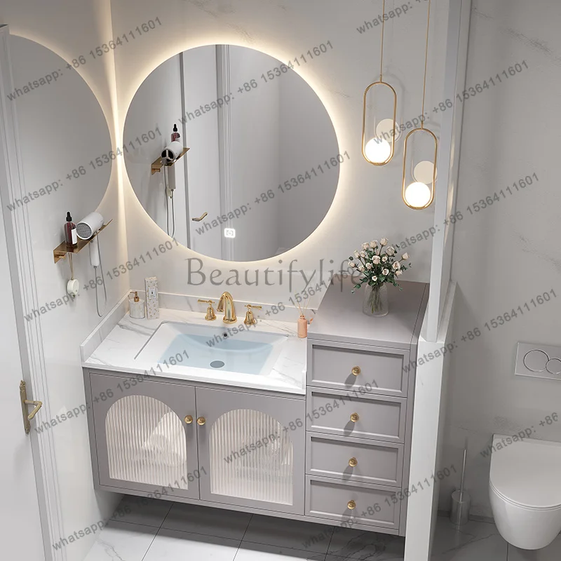 LDModern Bathroom Cabinet Toilet Solid Wood Combination Ceramic Integrated Basin Smart Mirror Wash Hand Washbasin