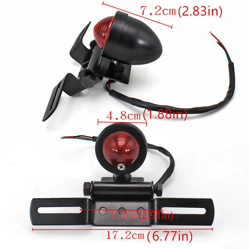 Universal Motorcycle Rear Taillight Brake Stop Light Lamp W/ License Plate Mount Cafe Racer Old School Bobber Touring