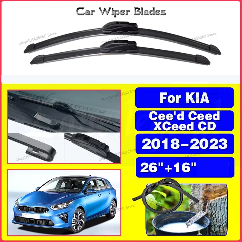 

For KIA Cee'd Ceed XCeed CD 2018 - 2023 Wiper Front Rear Wiper Blades Windshield Windscreen Window Rain Brushes 2022 26"+16"