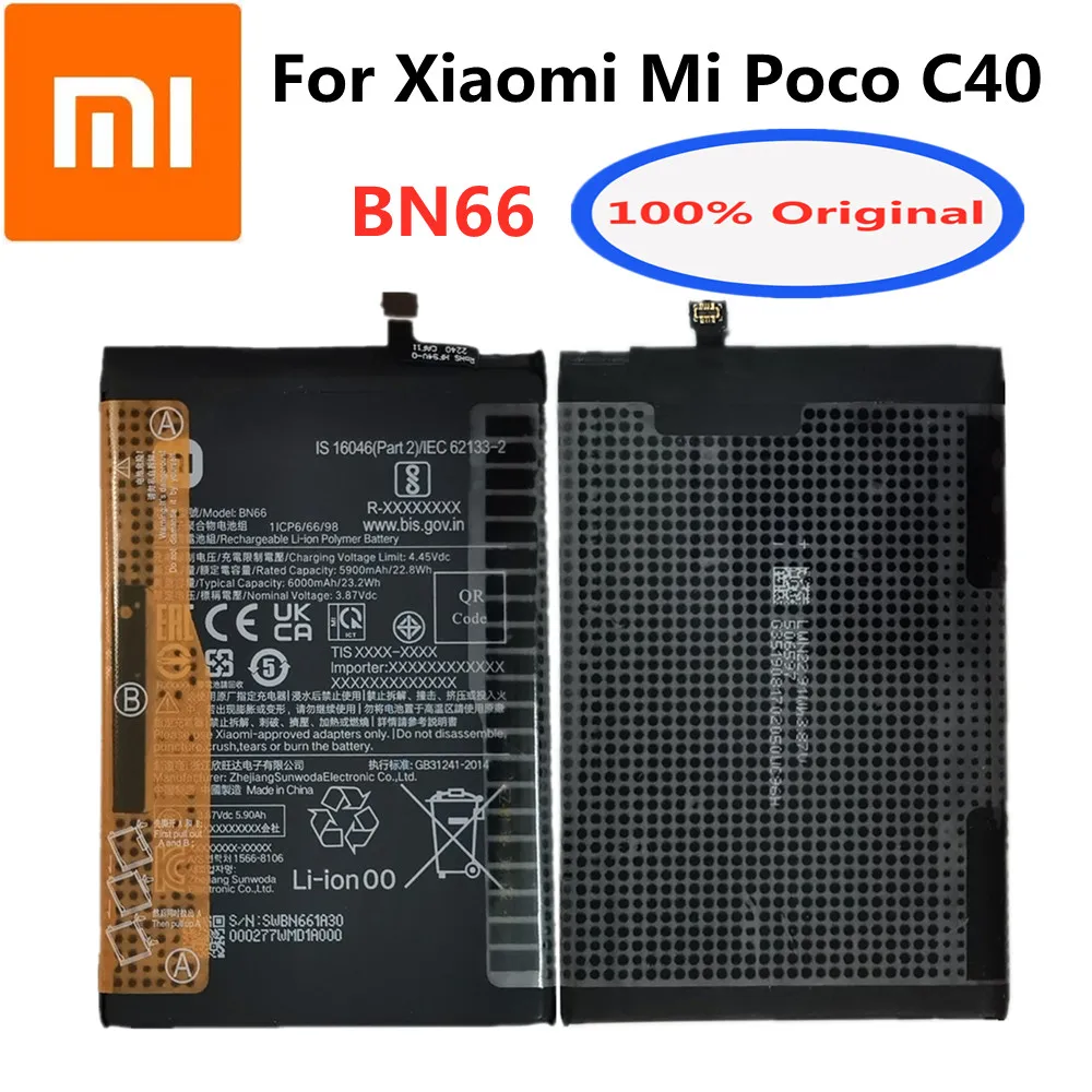 

New Xiao mi 100% Orginal 6000mAh BN66 Battery For Xiaomi Mi POCO C40 Mobile Phone Replacement Batteries + Repair Tools Kits