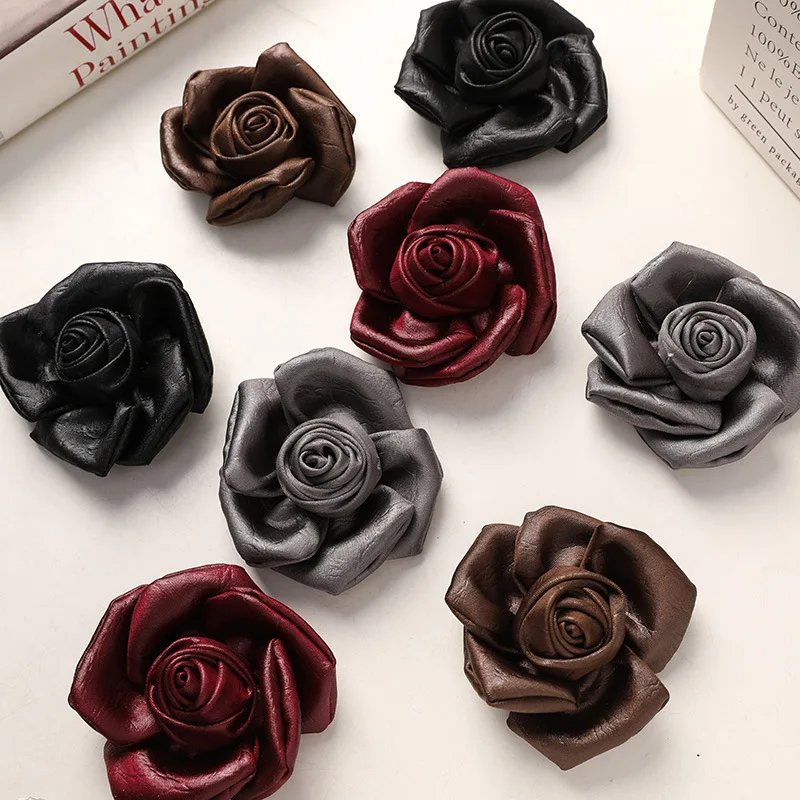 

7.5CM Vintage Niche Style Satin Rolled Flower Fabric Camellia Brooch Women's Jewelry Accessory Pin Wedding Party Gift Corsage