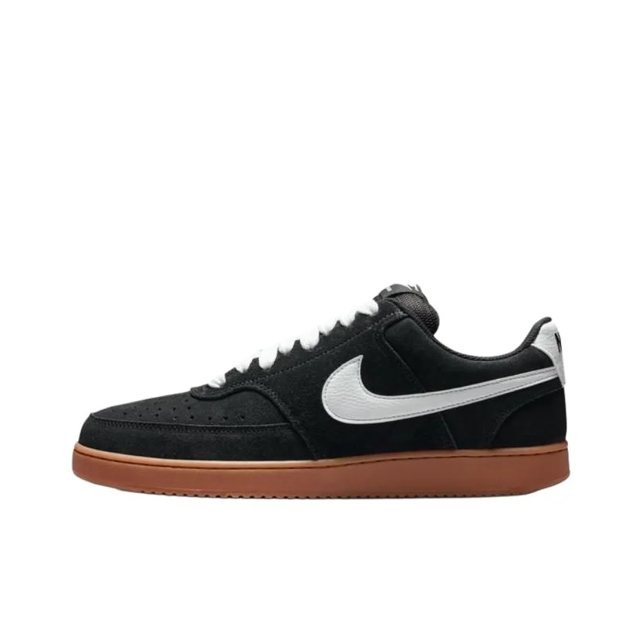 Chaussures de skateboard basses respirantes Nike Court Vision en cuir de vache pour hommes, noir et blanc, IO7727-001