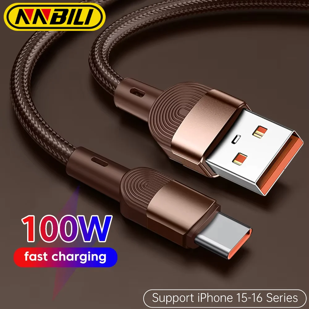 NNBILI NEW 100W USB to Type C Fast Charging Cable for iPhone 15 16 Series Huawei Honor OPPO Samsung Cellphone Nylon Data Cable