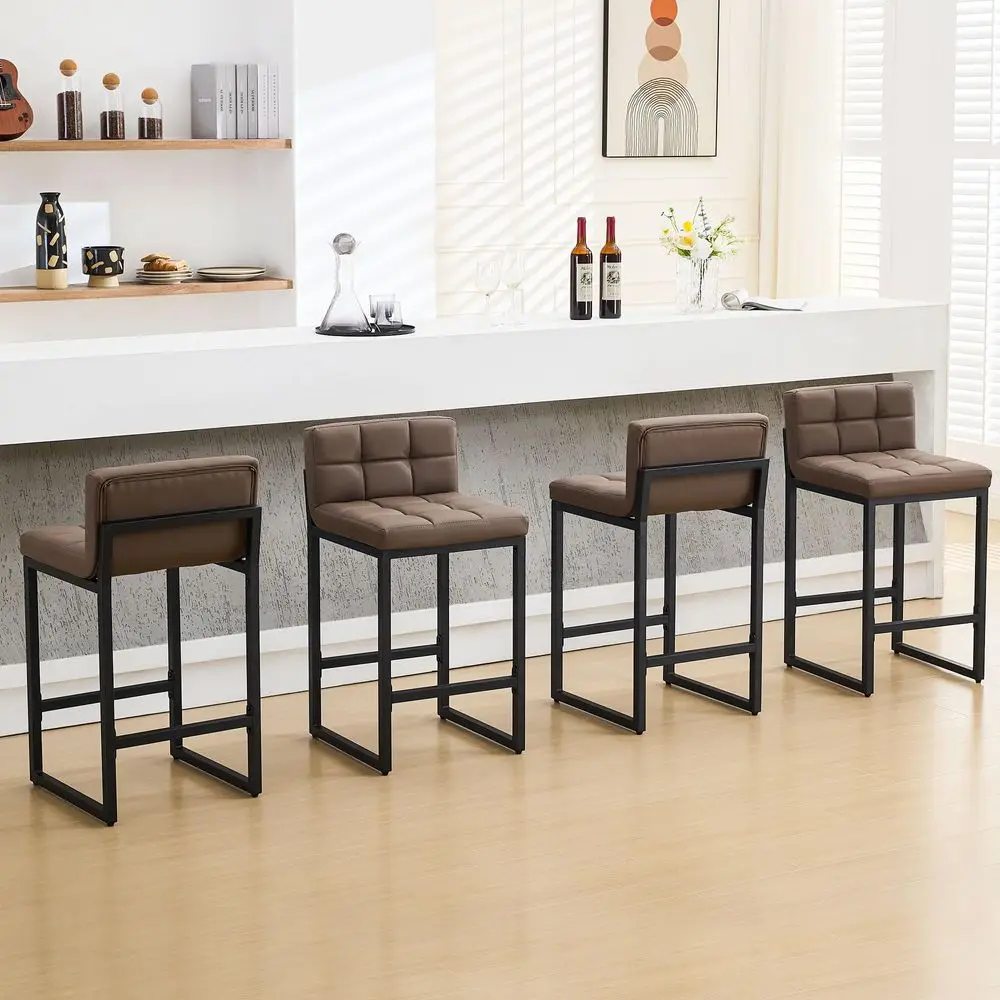

Counter Height Bar Stools Set of 4, Upholstered Barstools with Back, Bar Chairs with Thickened Metal Legs, PU Leather Counter S