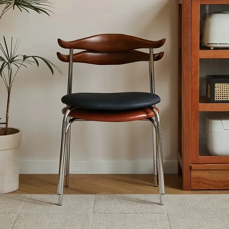 Solid Wood Horn Chairs Home Soft-padded Backrest Chairs Modern Simple Casual Conference Ironwork Negotiation Chairs Silla