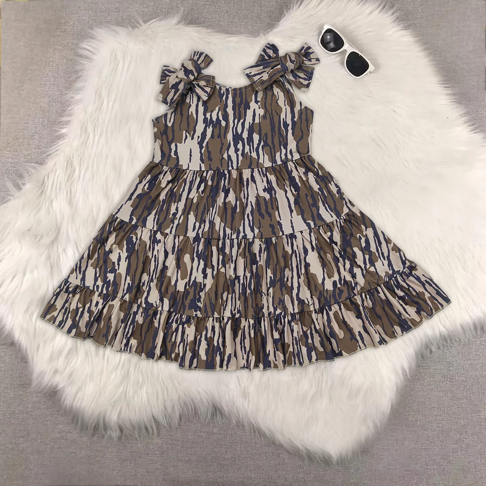 

Baby Girls Bows Strap Bottomland Camo Patchwork Knee Length Dresses