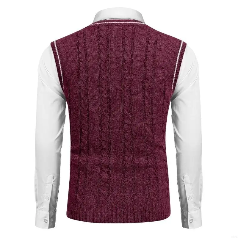 

39BC Men's Sweater Vest V Neck Fit Casual Sleeveless Twisted Knitted Pullover Sweater