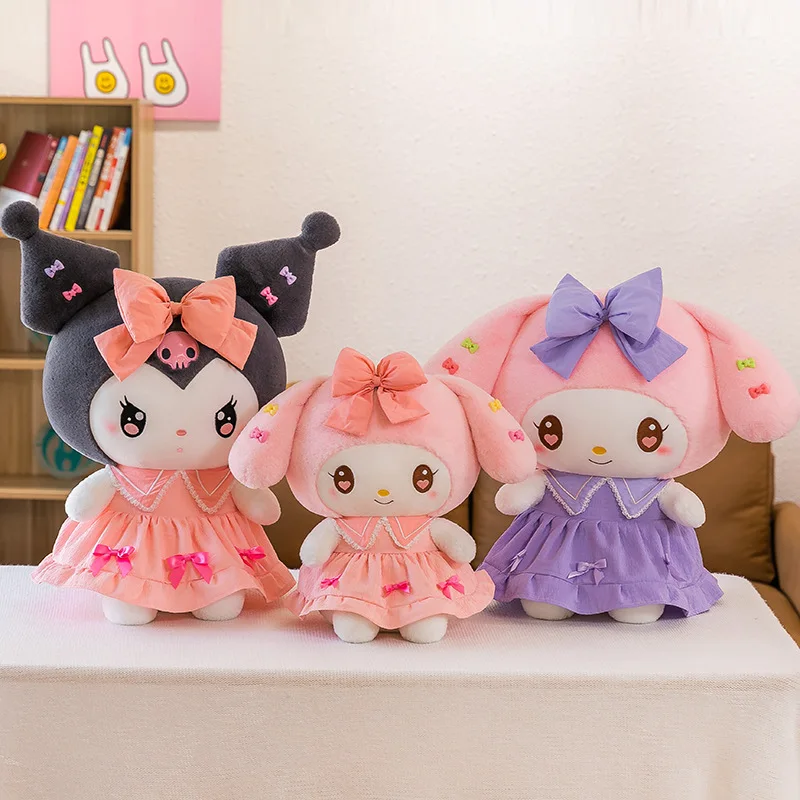 65cm Big Size Sanrioed Doll Plush Kuromi Melody Bow Doll Devil Horns Gift Bed Home Ornament Wholesale Pliiow Soft Anime Plushie